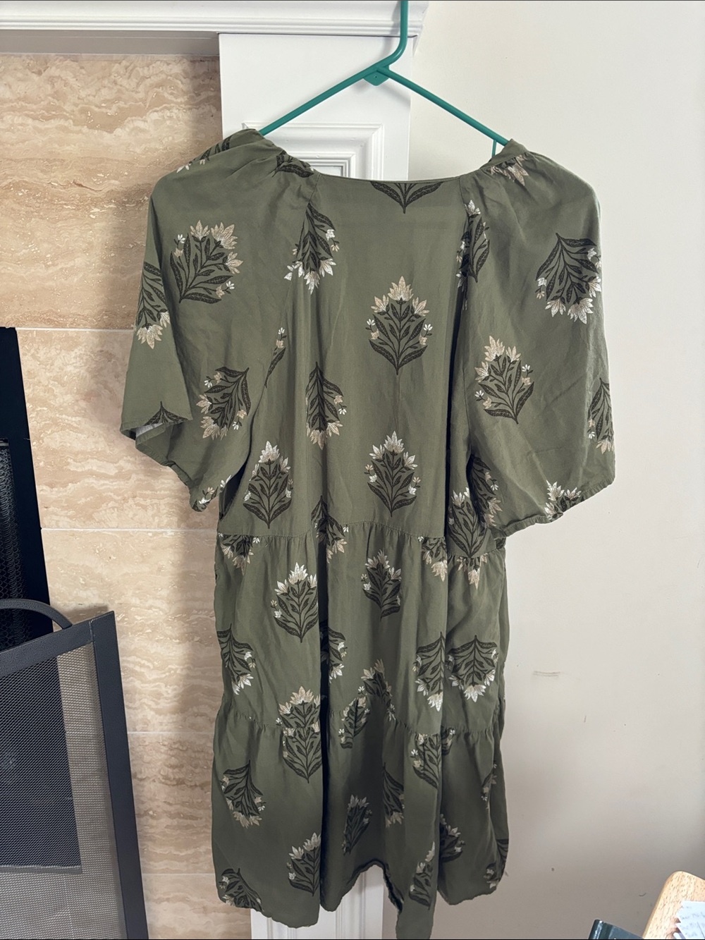 Old Navy Olive Green Floral V-Neck Tiered Mini Dress - Picture 3 of 5